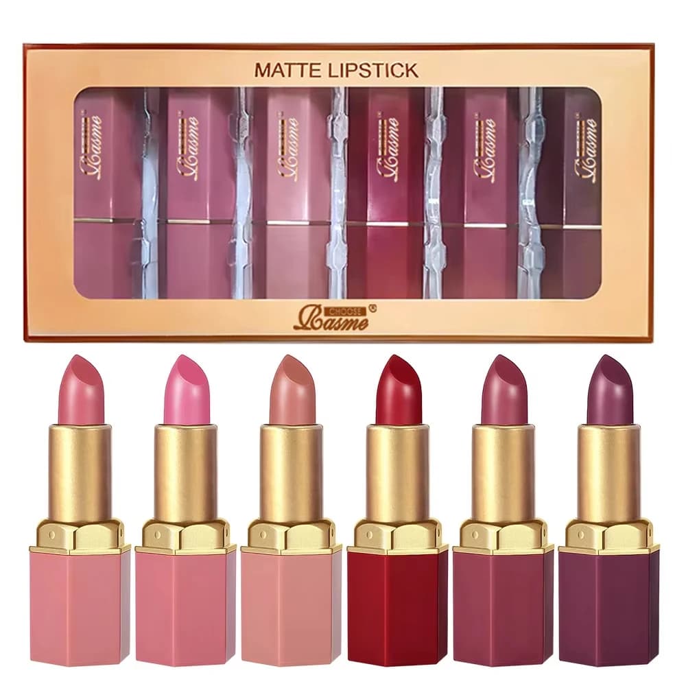 Rossetto a tubo con barra d'oro a 6 colori, texture opaca, rossetto in velluto con glitter perlescenti, regalo di San Valentino, 6 pezzi