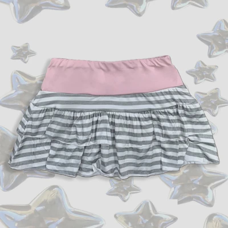 Summer Japanese Korean Sweet Style Niche Spicy Girl Versatile Mini Skirt Sexy Fashion Striped Contrasting A-line Short Skirt