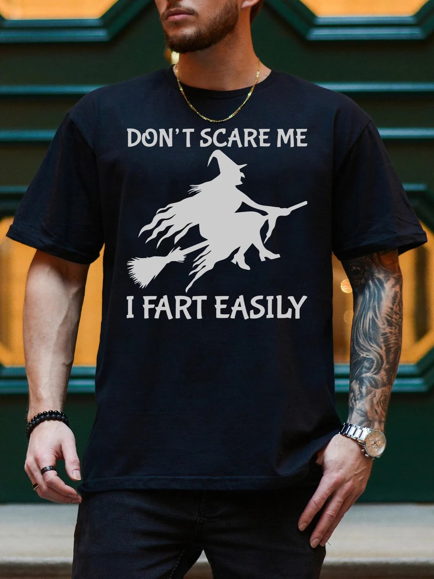 T-shirt da uomo per tutti i giorni Don't Scare Me - T-shirt girocollo a maniche corte da uomo, maglietta nera in puro cotone
