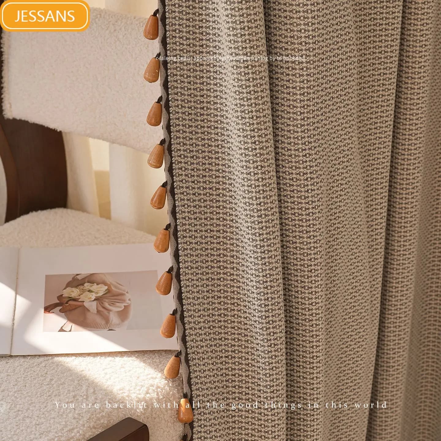 New Dark Texture Jacquard Coffee Cotton Hemp Thickened Curtains for Living Room Bedroom Windows Partition Curtain Customization