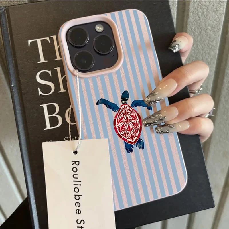 Simple Blue Striped Turtle Phone Case For Samsung Galaxy A56 A16 A36 A26 A55 A37 A57 S26 S25 Ultra S24 FE S23 Plus S22 Cover