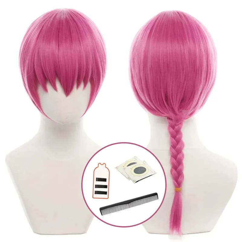 HOLOUN Ranma 1/2 Anime Ranma Saotome Parrucca Cosplay Rosa-rossa Rosa Rete Fibra Sintetica Formato Regolabile Resistente Al Calore Femminile
