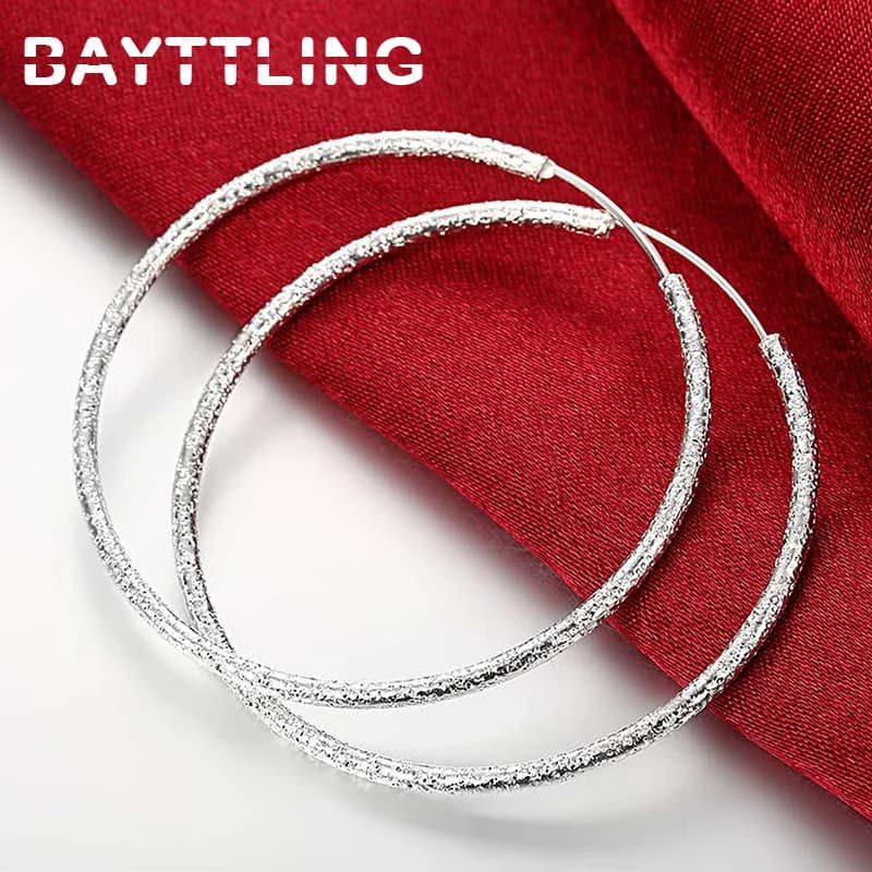 2024 925 Sterling Silver 50/60MM multa smerigliata cerchio orecchini per le donne orecchini di fascino di nozze moglie regalo di compleanno gioielli