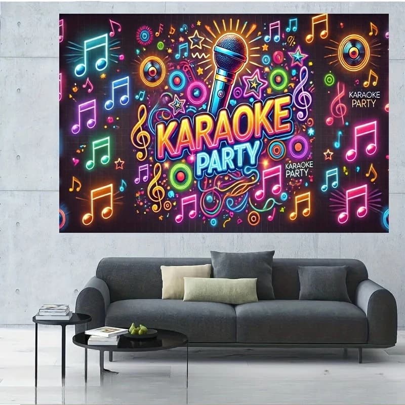 "Decorazione da appendere a parete multi-dimensione in poliestere per feste karaoke per la casa, KTV, note musicali, microfono, atmosfera festival"