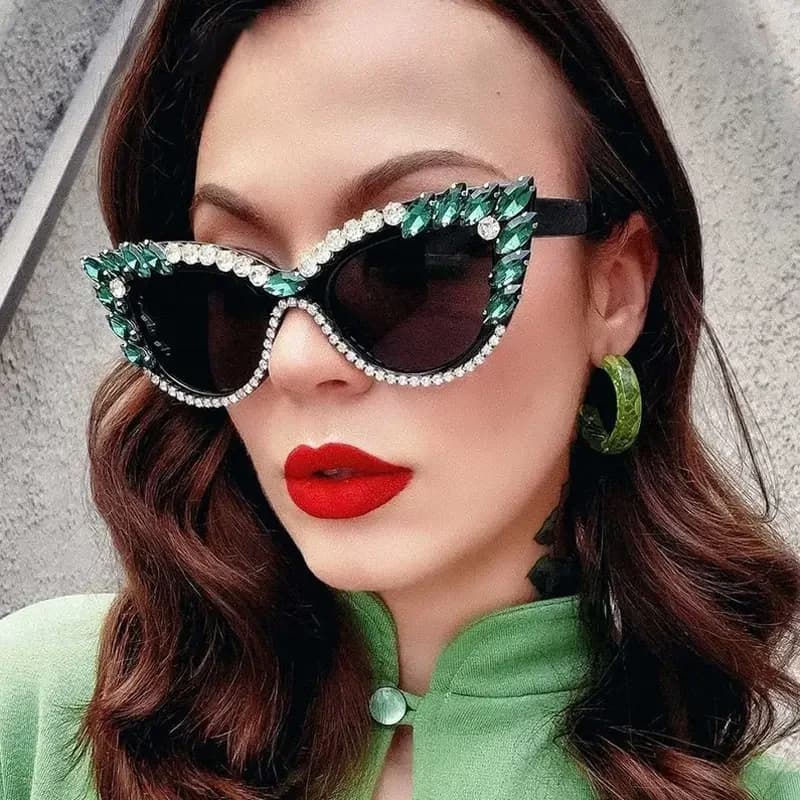 New Personality Fashion Cat Eye Colorful Big Diamond Glasses Droplet shaped Sunglasses Cat Eye Diamond Sun Glasses 200000297