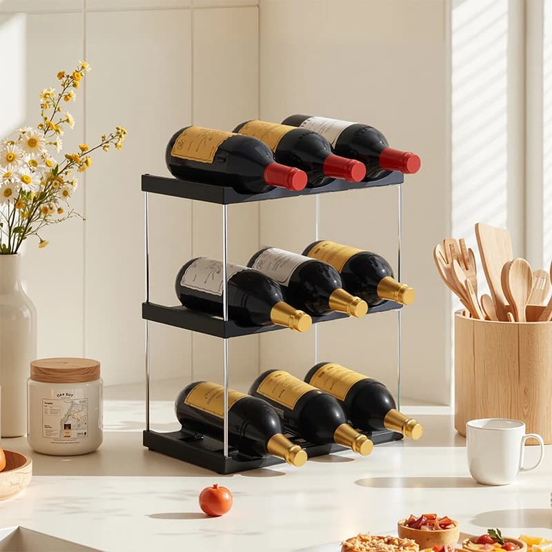 Portabottiglie trasparente per vino e acqua, impilabile, per organizzare bottiglie in armadietti, su piani di lavoro, frigoriferi e scaffali della dispensa.
