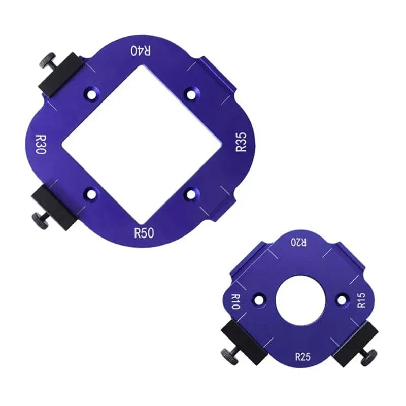 WORTHOWN - Set of models for angle radius, aluminium, for arc cutting on wood panels, auxiliary tool R10-R25 and R30-R50