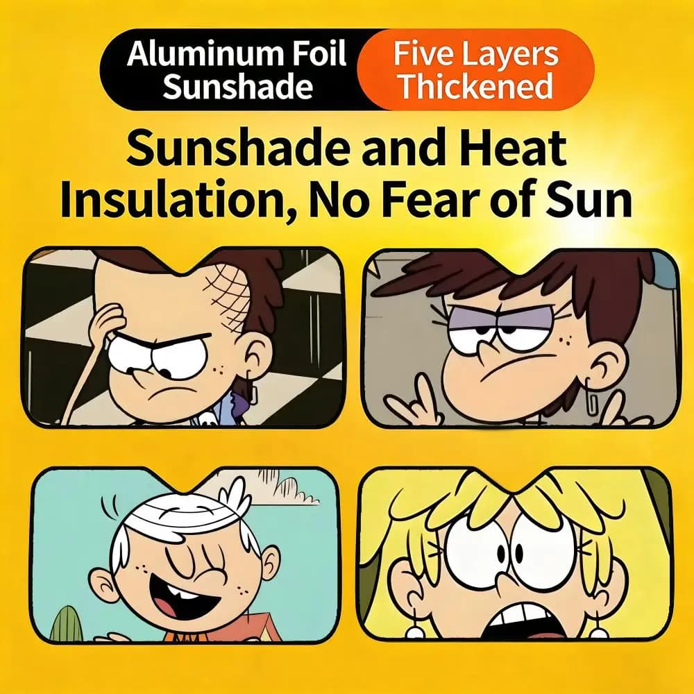 Parasole per auto simpatico e divertente, copertura parasole personalizzata resistente ai raggi UV per parabrezza anteriore A- The Loud House
