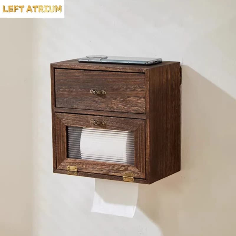 Solid Wood Tissue Box Toilet Paper Box Wall Mounted Tissue Holder Napkin Boxes Paper Towel Holder Toilet Paper Holders Shelf