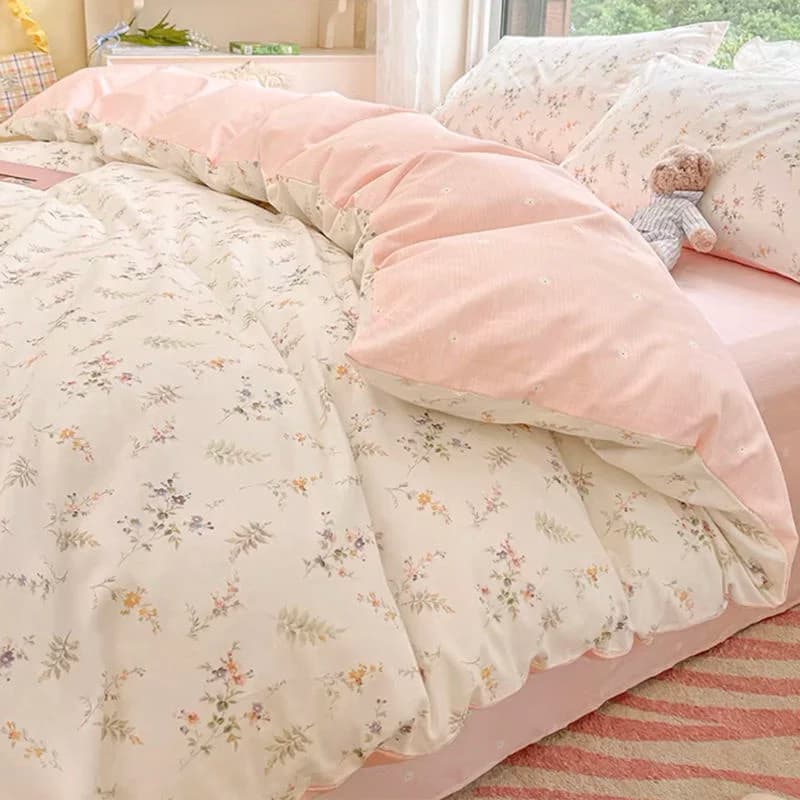 Ins Pink Flowers Bedding Set Fashion Flat Sheet copripiumino senza imbottitura federa Twin Full Queen Nordic Boy Girl biancheria da letto