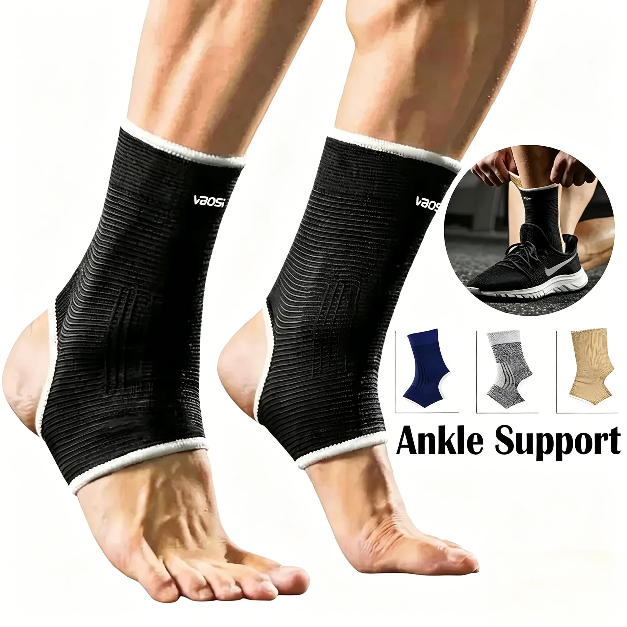 Supporto per Caviglia Regolabile, Fascia Compressiva Protettiva per Corsa, Calcio, Basket, Benda in Nylon Lavorato a Maglia per Palestra