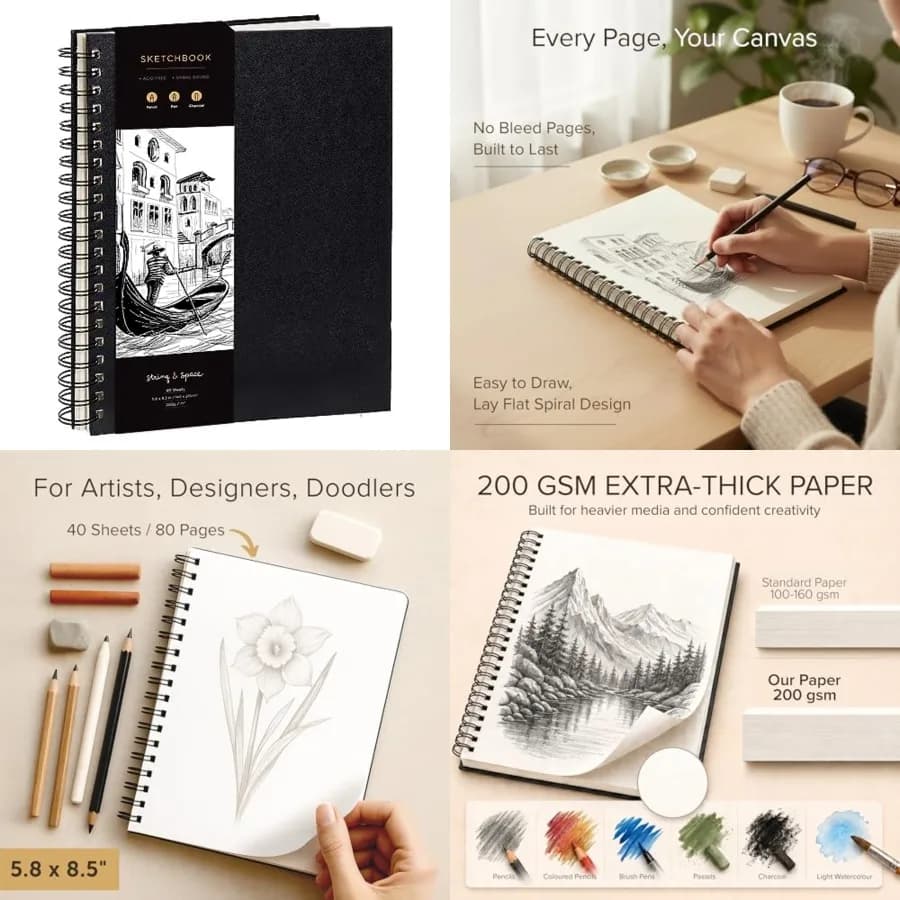 Artists Sketchbook Hardcover 200GSM Very Thick Paper Spiral Sketch Book for Drawing and Mixed Media Sketch Pad, Art Book -, 40