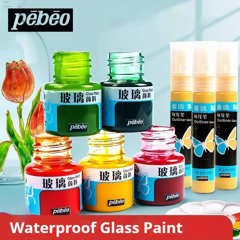 Pebeo 24Colors Glass Acrylic Paint Sun-Resistant Glass Paint For Beginners Artist Hand Painted DIY Glass Creative Painting Paint
