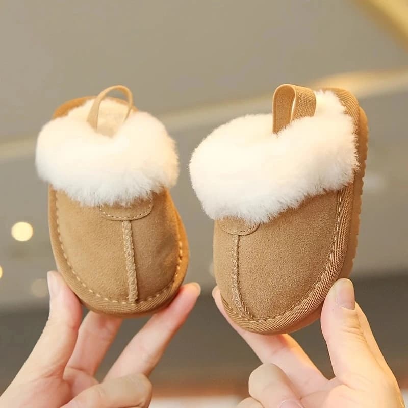 Pantofole in cotone autunno e inverno per bambini maschi e femmine da 0-18 mesi con isolamento in peluche, suola morbida, comode scarpe da passeggio per interni