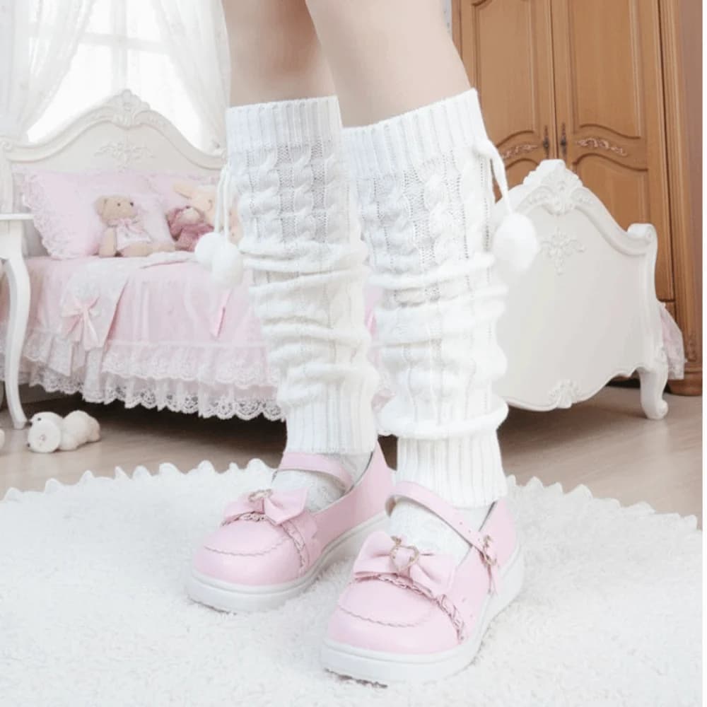 Scaldamuscoli in maglia stile giapponese Autunno Inverno Coprigambe dolce per ragazza Calzini alti al ginocchio carini Calzini caldi per gambe lavorati a maglia Polsini per stivali