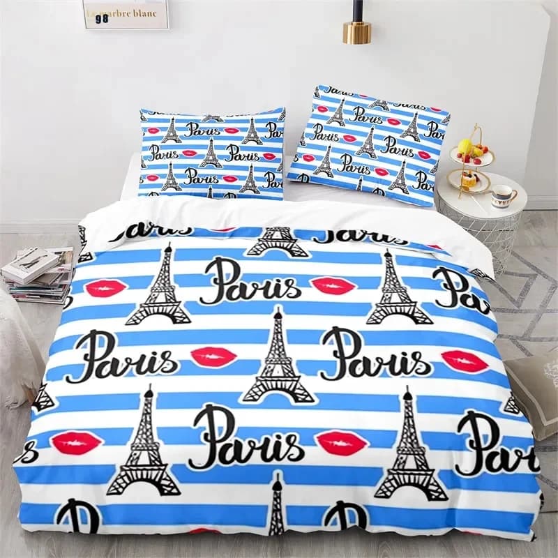 Copripiumino Torre Eiffel Twin Queen Romantico Parigi Copripiumino 3 pezzi Sexy labbra rosse Kiss Marks Set biancheria da letto per ragazze Adulti