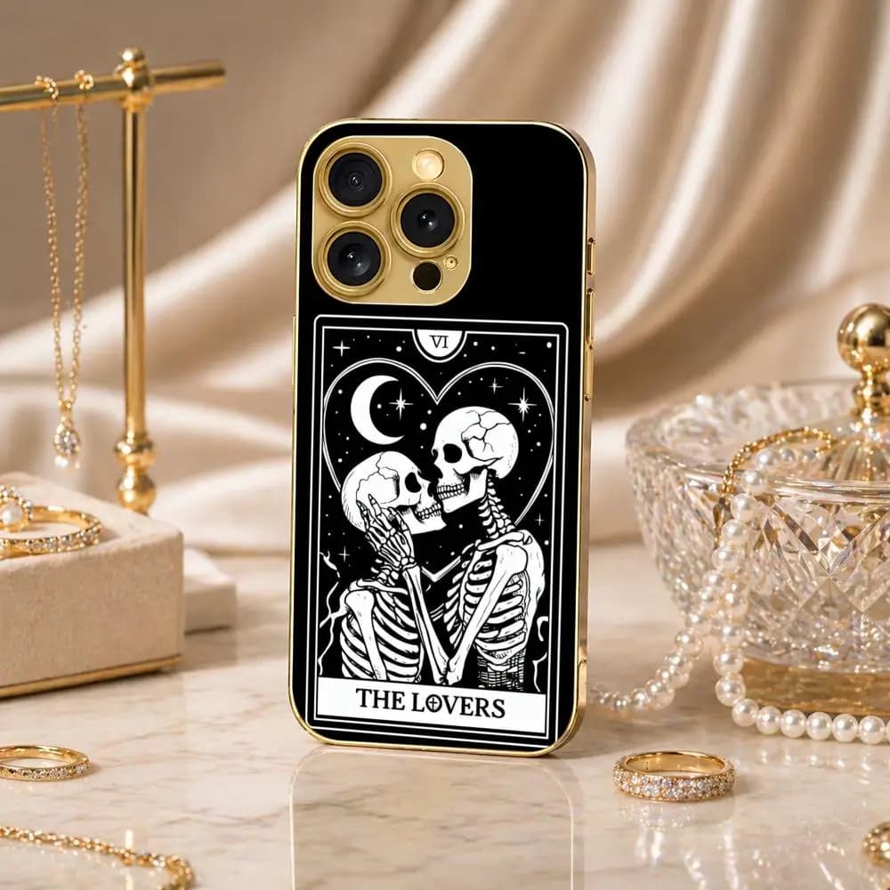 Custodia per telefono Tarot Card: White Lover, in vetro placcato oro per iPhone 17/16/15/14/11/12/13 Pro Max