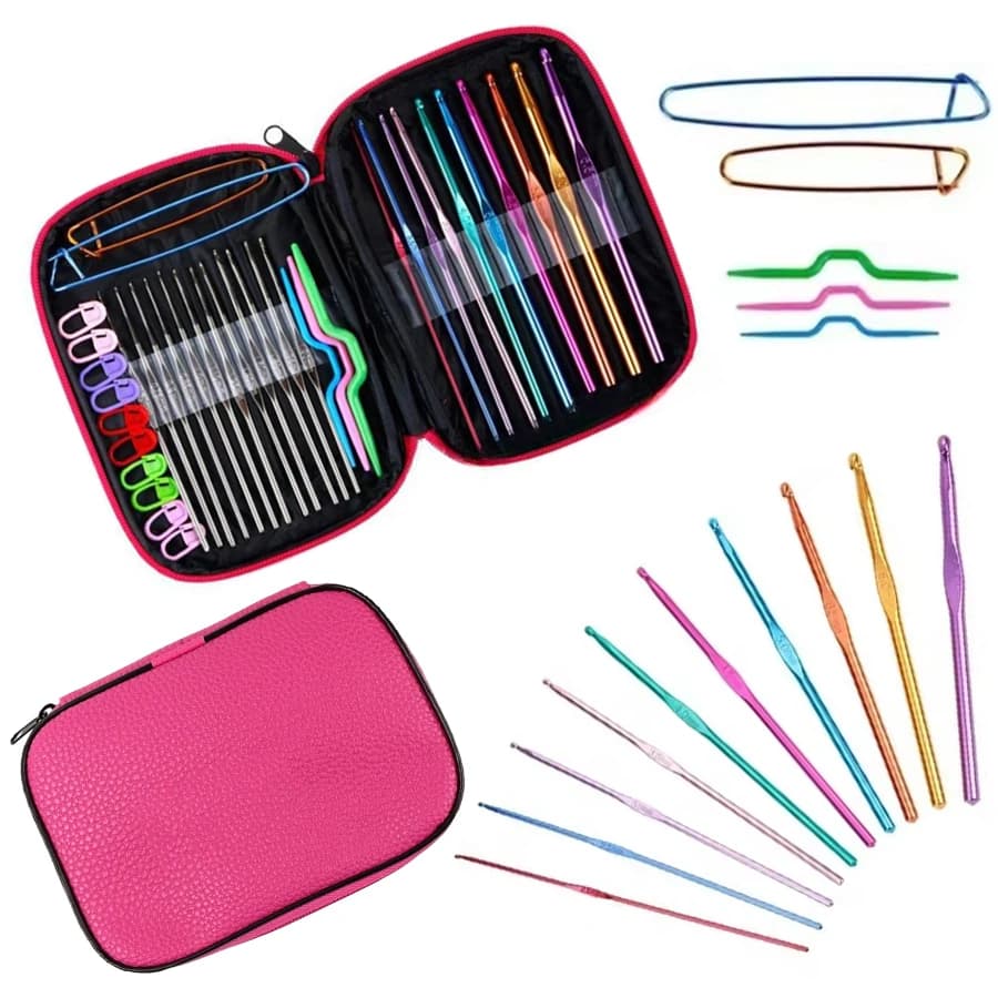 100PC Crochet Tools Kit Colorful Aluminum Hooks Stainless Steel Needles Stitch Markers Measuring Tools DIY Handmade Supplies ZYF