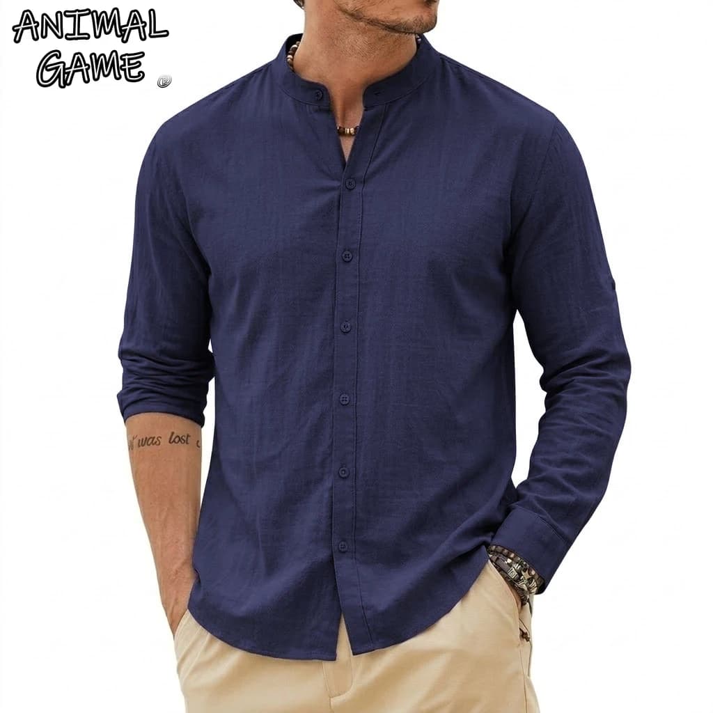 Nuove Camicie in Cotone e Lino per Uomo, Camicie Casual di Lusso, T-shirt Leggere a Maniche Lunghe, Camicie Hawaiane da Spiaggia, T-shirt Henley per Uomo