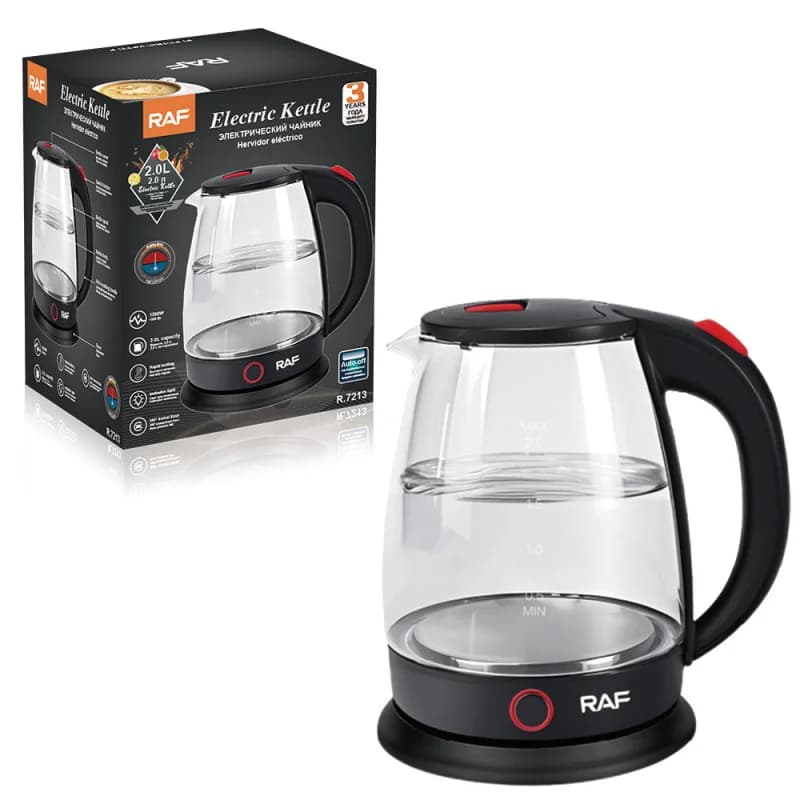 2L High Power Electric kettle for hot water with automatic shutdown in borosilicate glass for home use