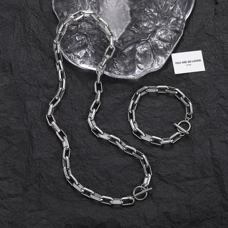 316L Stainless steel New Thick Cable Chain Necklace Bracelet Men Women Basic Punk Smooth Hip Hop Luxury Jewelry Gift Width 9mm