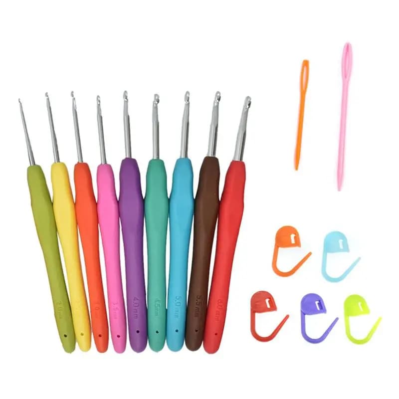 AEE4-9 Pieces Crochet Hooks Extra Long Knitting Needles Ergonomic Handle Crochet Hooks Set