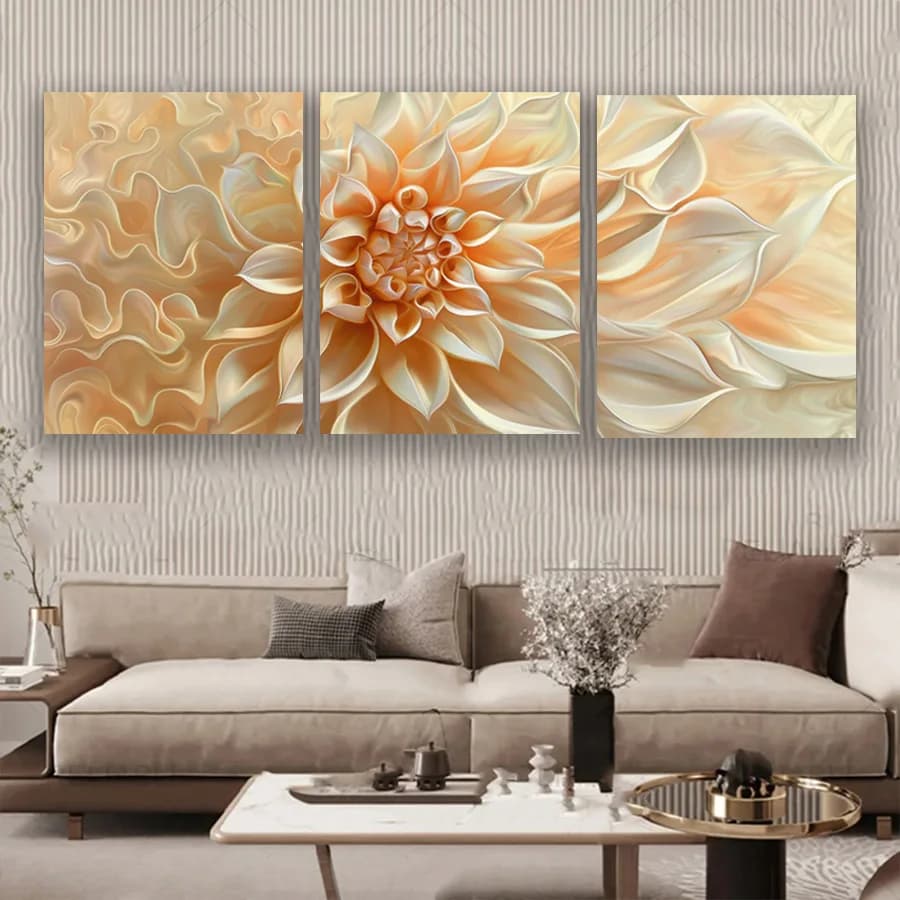 3 pieces of posters and prints of orange chrysanthemum flowers, painting on modern canvas, art of living room wall, home decorations without frame