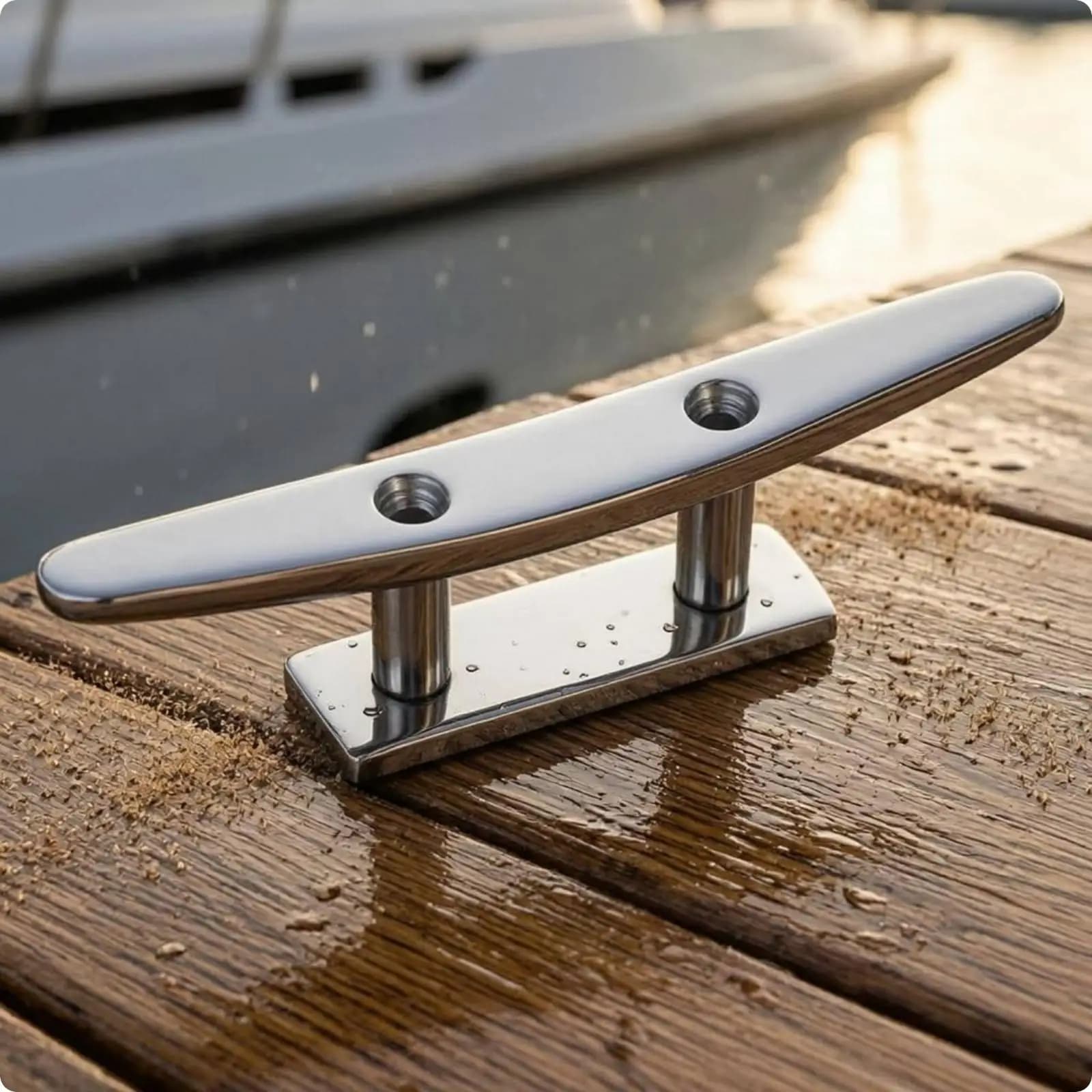Stainless Steel Boat Cleat Rectangular Base Marine Rope Cleat Rounded Top