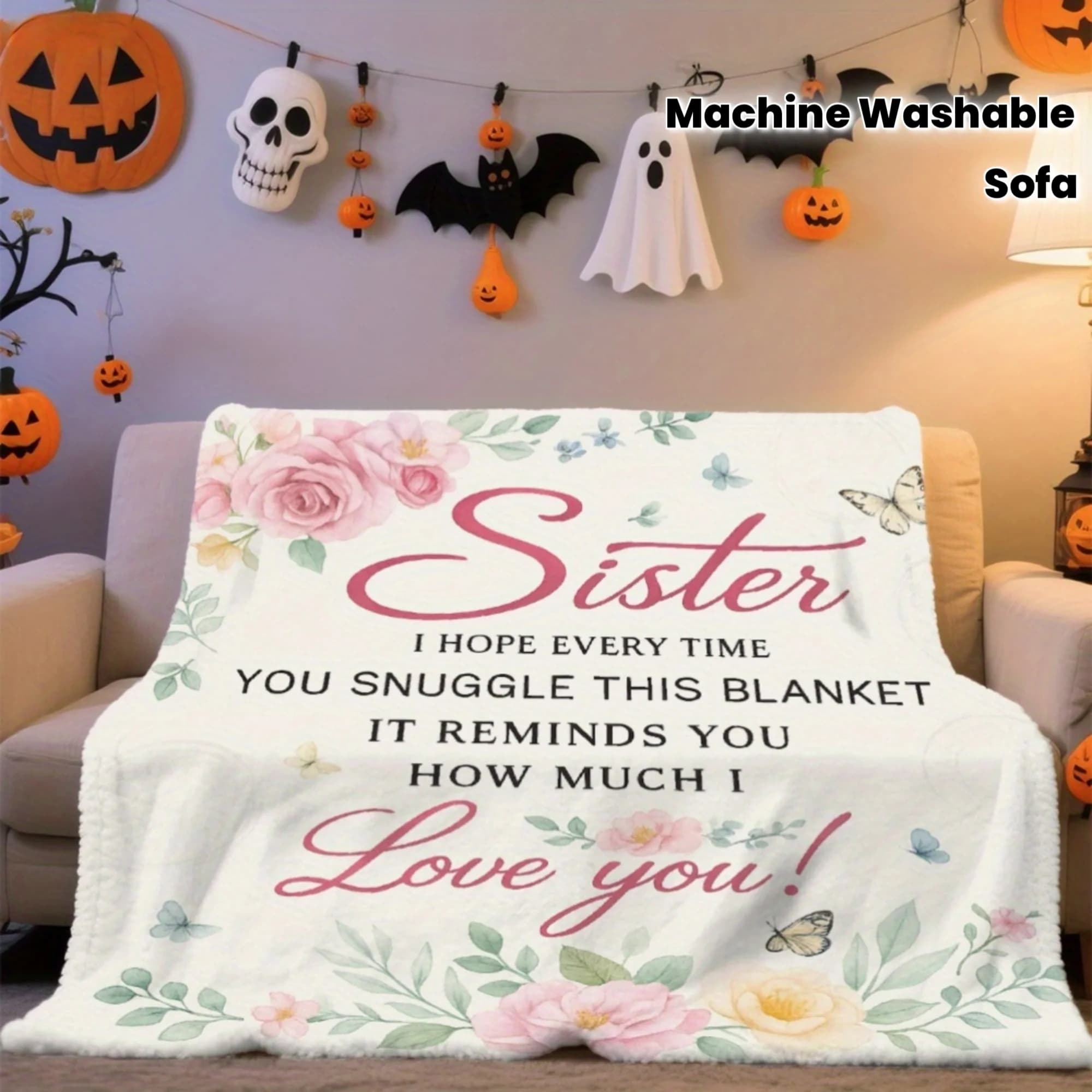 Blanket Flannel Ultra-Soft and Warm Throw, 280gsm Blanket for Couch, Bed, Floral Design with Sister Message, Lightweight, Machine Washable, office student dormitory nap blanket home sofa cover blanket, Cozy Gift Idea(30x40 Inch & 60x80 Inch)