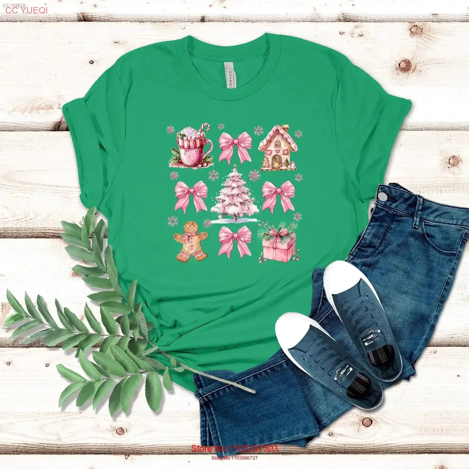 T-shirt natalizia rosa coquette con fiocco alla moda, albero vintage di Babbo Natale, top allungato unisex traspirante lavato vintage da indossare tutti i giorni