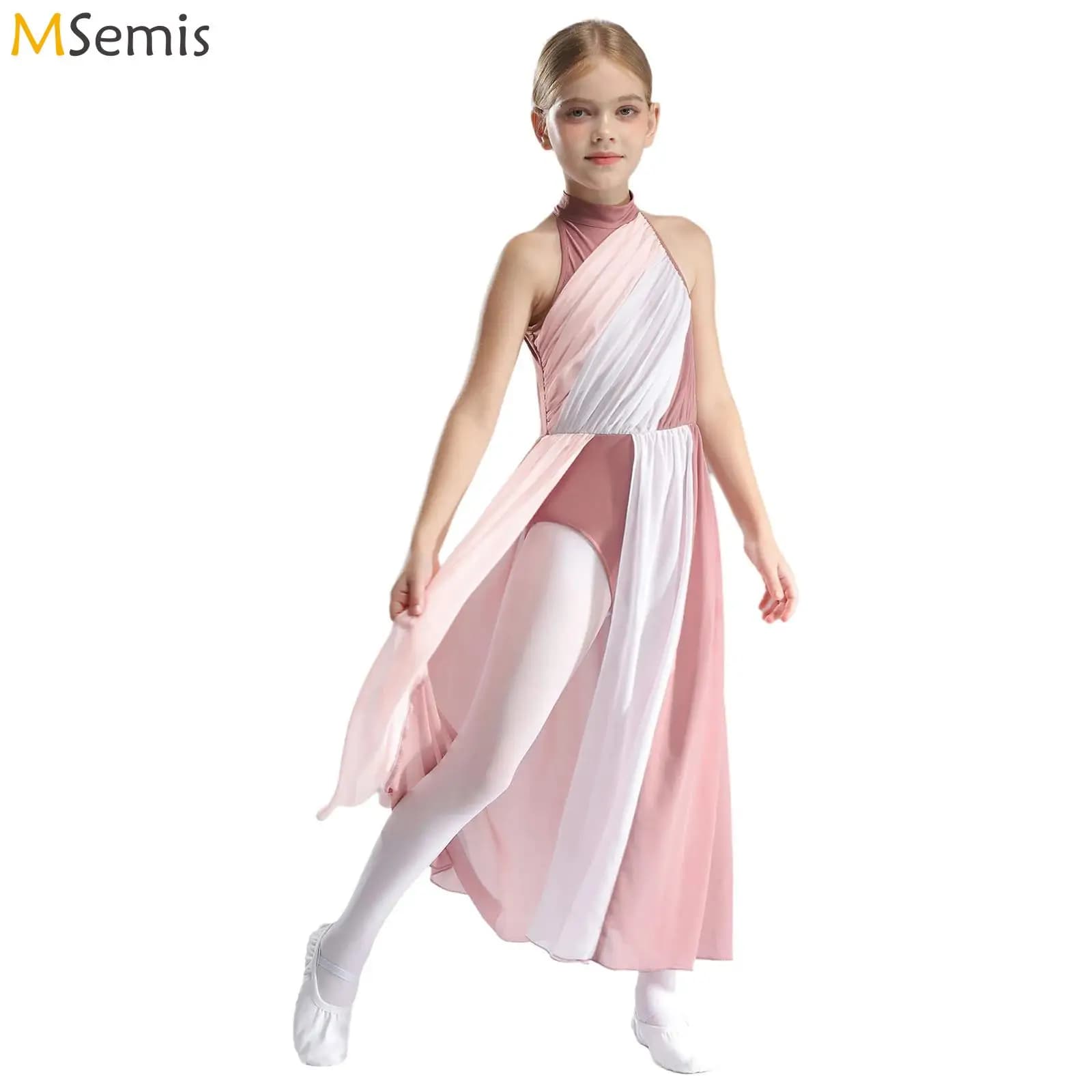 Abito da ballo moderno lirico per adolescenti, body da ginnastica per balletto diviso asimmetrico, abiti da spettacolo per pattinaggio su ghiaccio