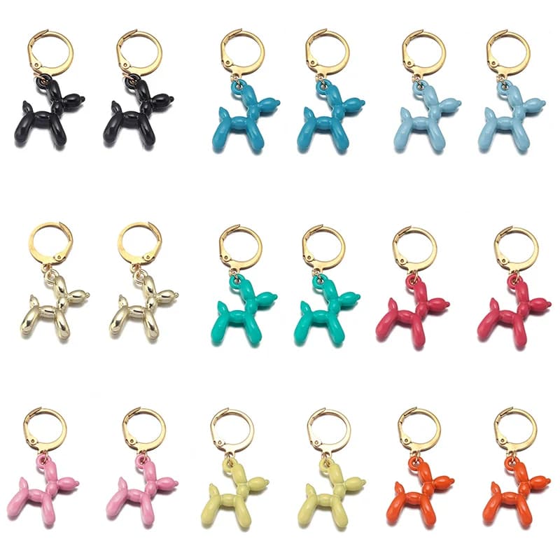 Un paio di orecchini pendenti con ciondolo a forma di cane con palloncino in metallo, set per uomini fai da te, donne, simpatici cartoni animati, orecchini, gioielli, forniture regalo per feste