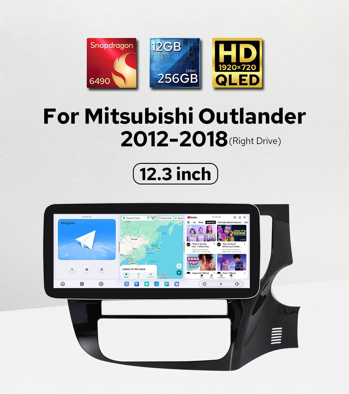 Autoradio Android 12.3\" con Ricevitore Integrato per Mitsubishi Outlander 2012-2018 Compatibile con Amplificatore Rockford/Telecamera Posteriore di Fabbrica