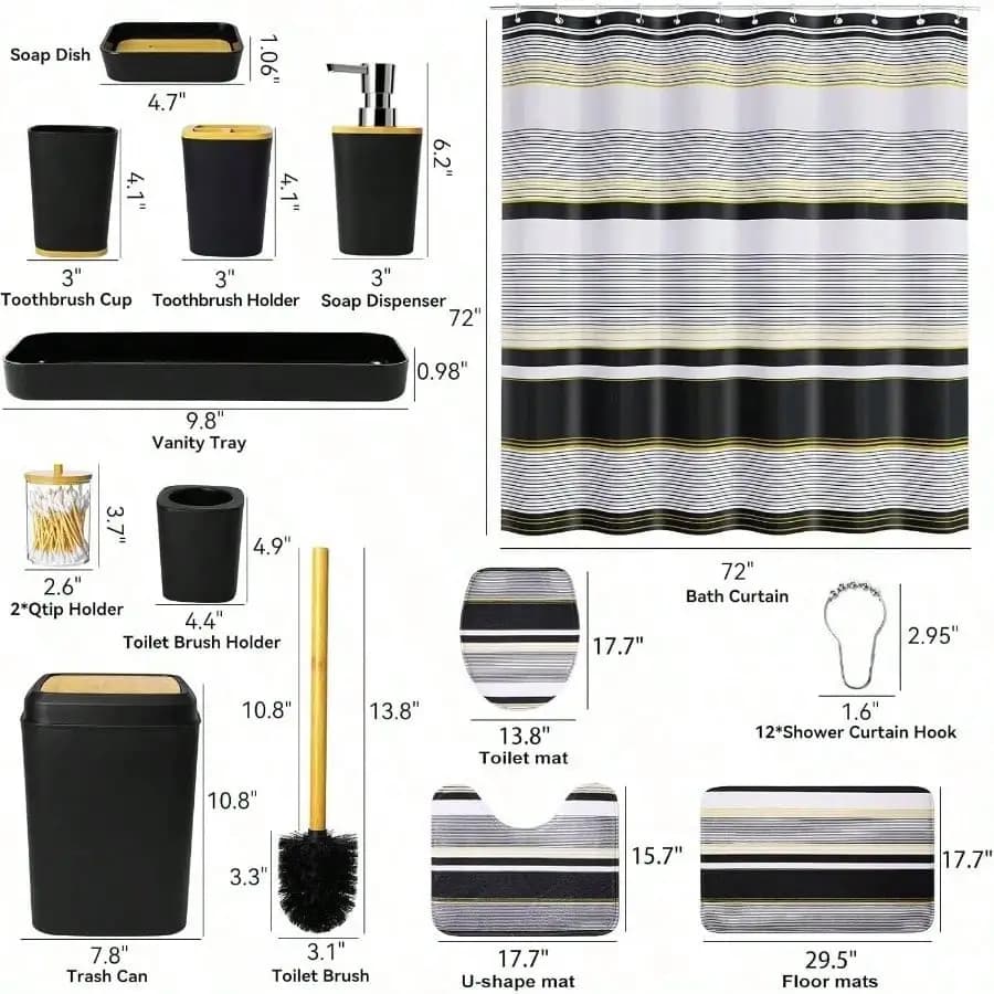 Set di accessori da bagno con tenda da doccia glitterata e tappetini, set da bagno con tappetini morbidi e assorbenti con paillettes.