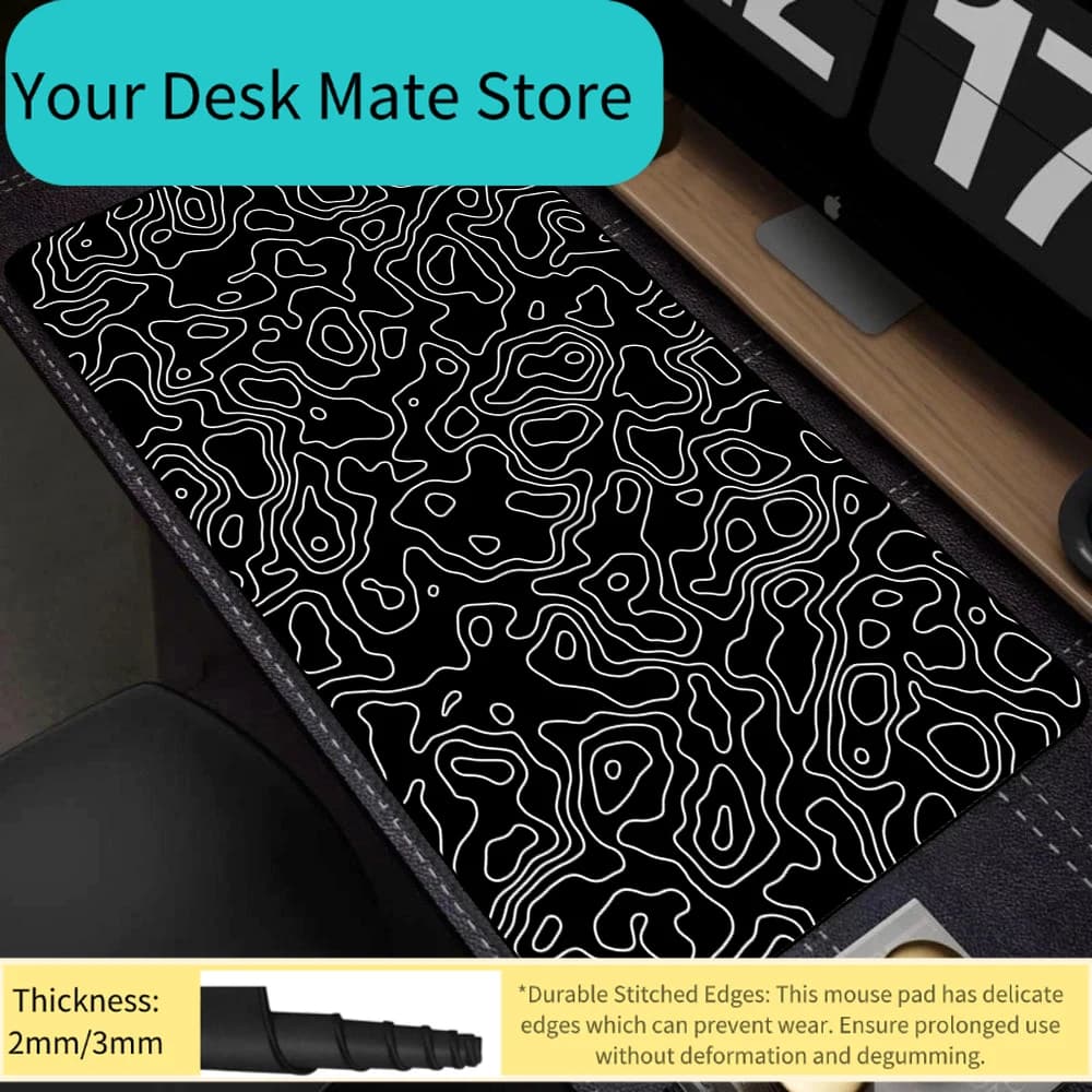 Tappetino per Mouse 100x50 con Linee Topografiche, Mousepad da Gaming Strata Liquid, Grande Tappetino per Tastiera, Tappetino per Mouse XXL