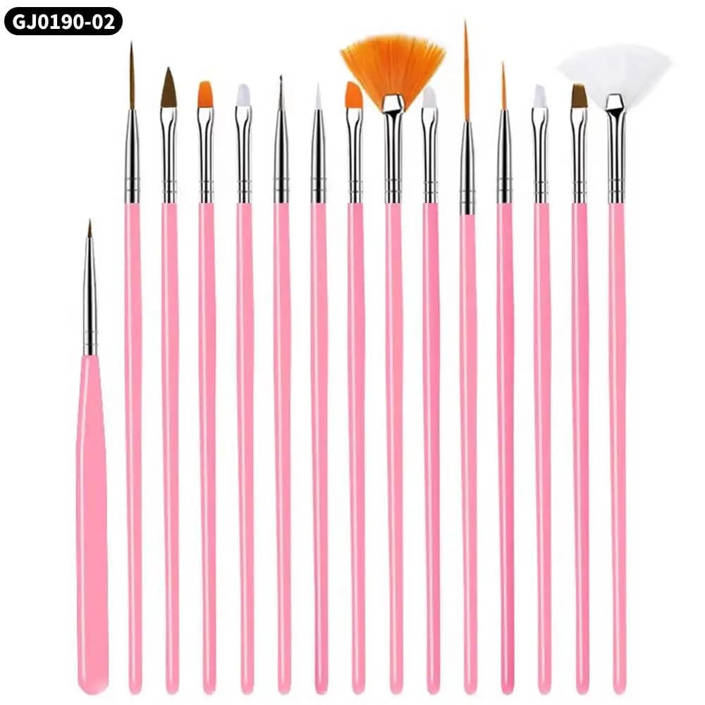 Set di 15 Pennelli per Nail Art, Pennelli Allungati per Linee e Strisce, Penna per Disegno e Pittura UV Gel, Penna Professionale a Doppia Punta
