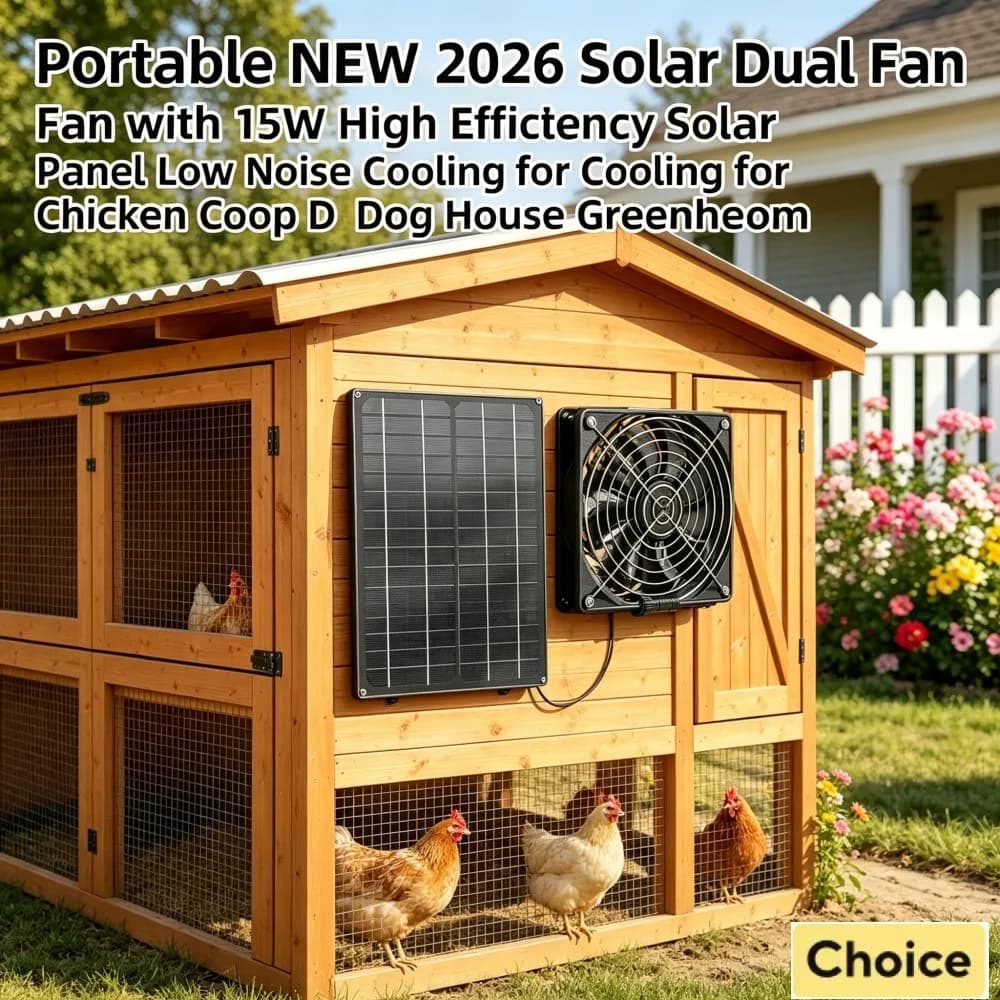 Ventilatore Solare a Doppia Uscita di Facile Installazione con Pannello Solare ad Alta Efficienza 15-20W, Silenzioso per Cuccia per Cani, Serra, Pollaio, Fienile