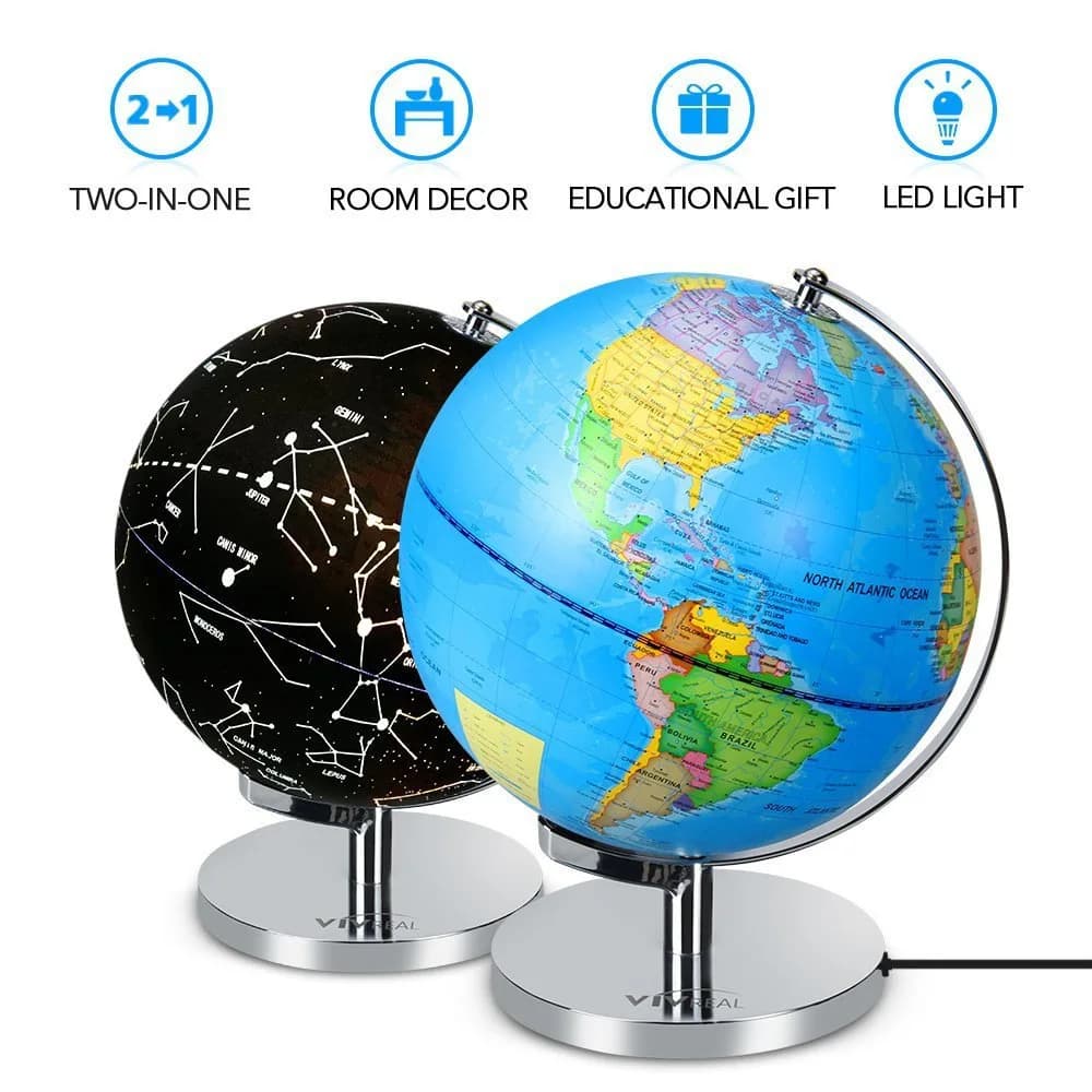 25 cm Costellazione Mondo Terra Stand Home Office Regalo Scuola Supp Globo con illuminazione Geografia Giocattolo educativo con