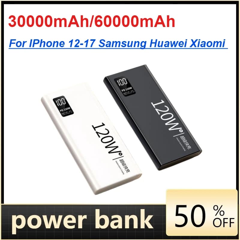 Power Bank 120W 30000mAh/60000mAh Ricarica Super Veloce CCC Caricabatterie Portatile per iPhone 12-17 Samsung Huawei Xiaomi