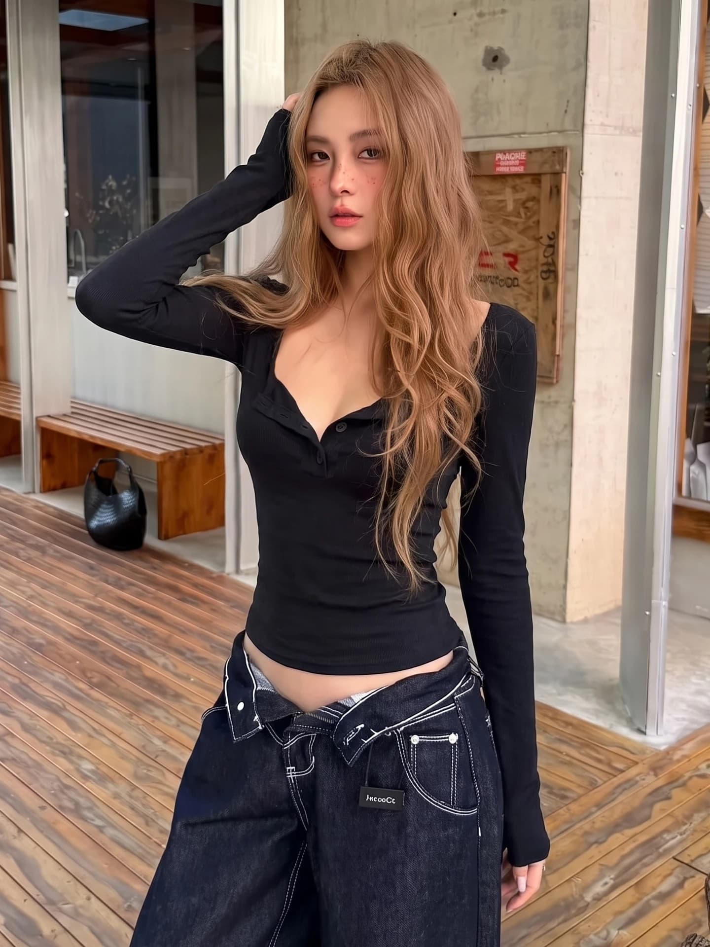 Dulzura Square Collar Long Sleeve Single Breasted T-Shirt Women'S Solid Casual Vacation Y2K Top Party Club Street Autumn Outfit
