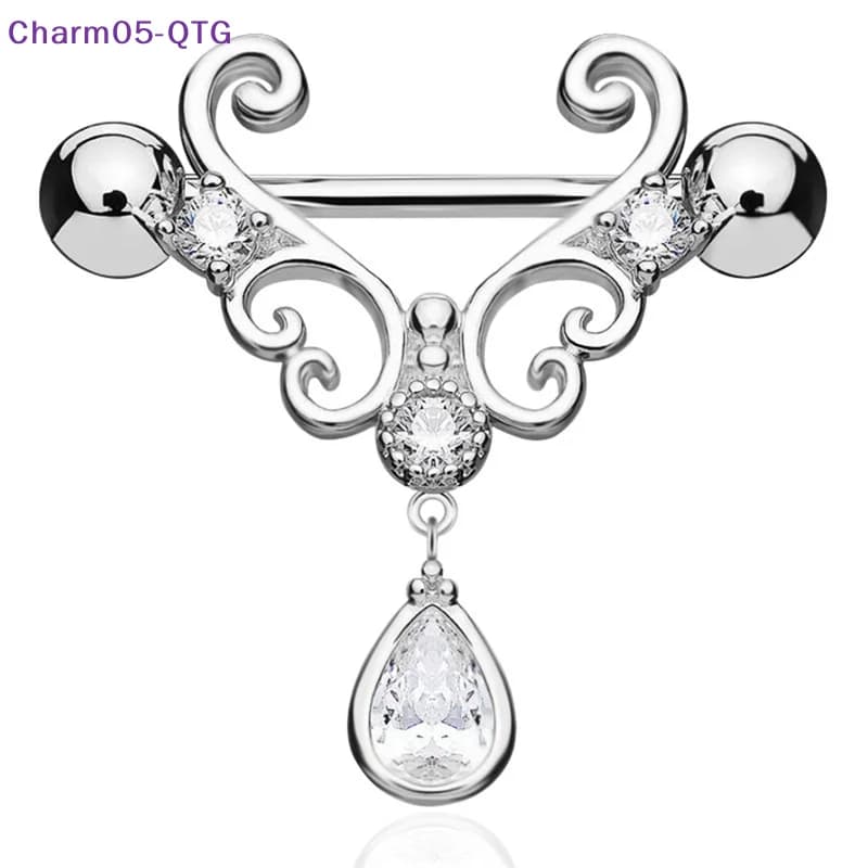 NEW 14G Stainless Steel Zircon Crystal Bar Barbell Nipple Ring Piercing Body Jewelry
