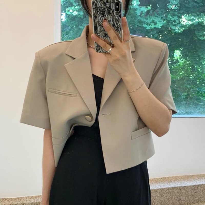 Chic Summer Vintage Suit Jacket Women's Loose Fit One Button Design Versatile Short Coat Casual Business Style