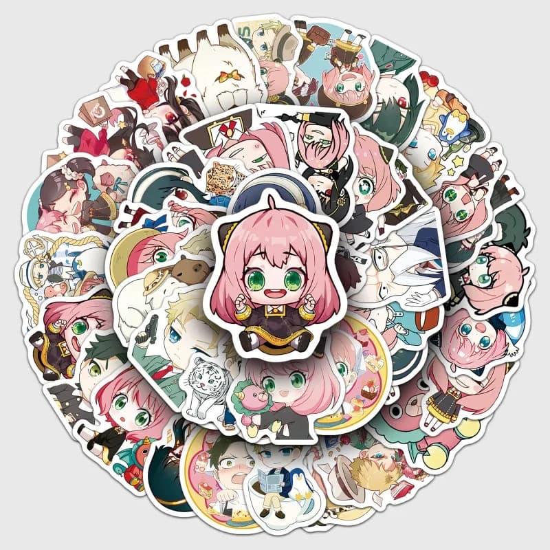 New 50PCS SPY×FAMILY Cute Cartoon Waterproof Epoxy Stickers Decorative Vinyl Stickers for Luggage Skateboard Laptop Tablet DIY