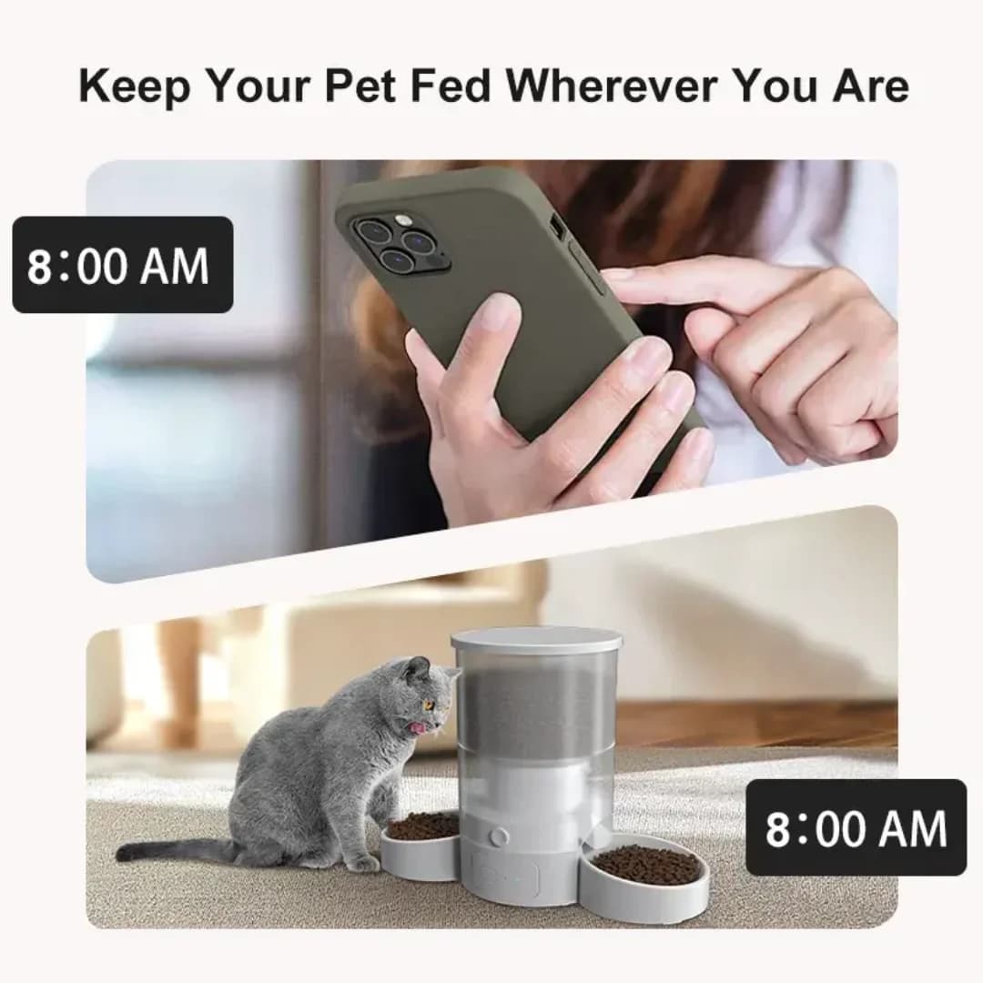 Elecpet Tuya Smart WiFi Distributore Automatico di Cibo per Animali Domestici 10 ° Ciotola Doppia Inclinabile in Acciaio Inox da 3L con Design Anti-Goccia, Soluzione OEM per Cani e Gatti