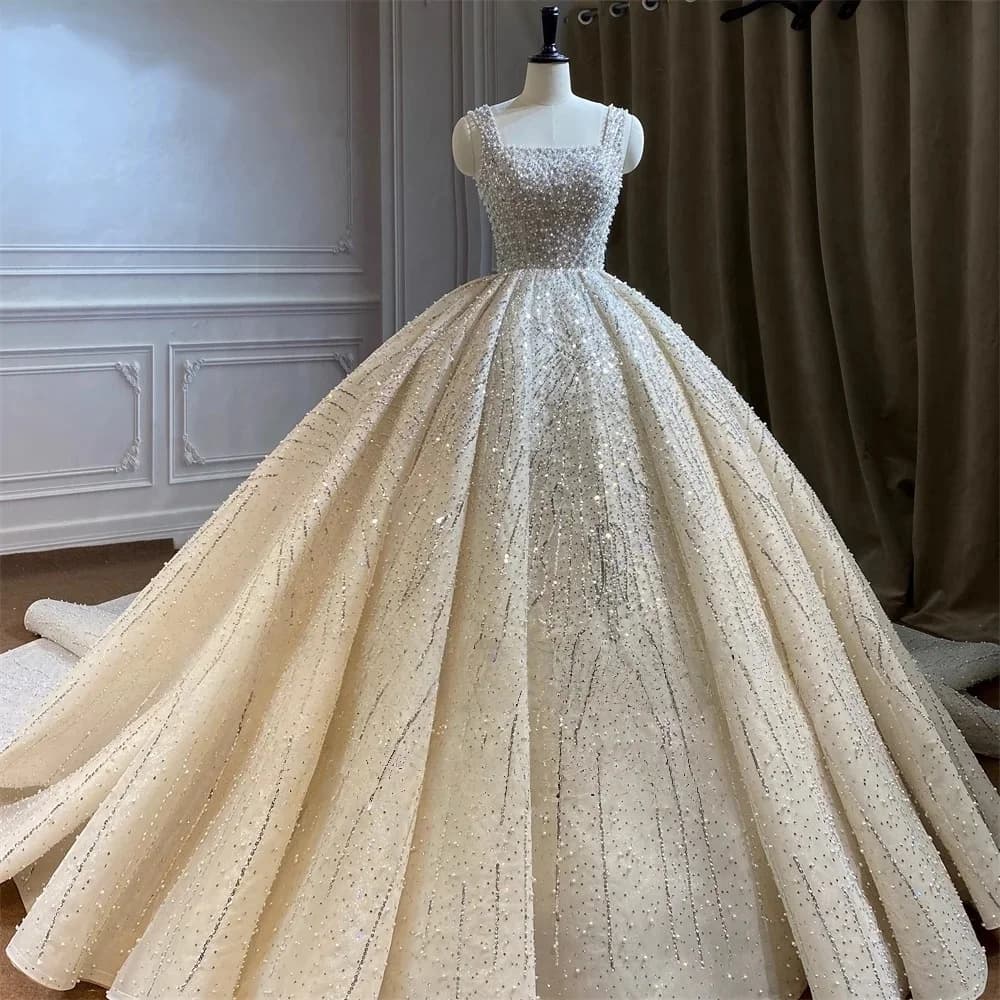 Abito da sposa personalizzato 2026 nuovo lussuoso con applicazioni di paillettes e cristalli scintillanti, scollo quadrato, vestito formale da sposa Vestidos De Noiva