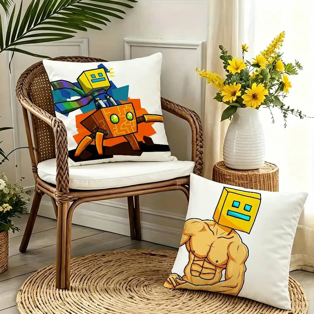 Game Geometry Dash Lite Federa per cuscino con stampa fronte-retro per divano, soggiorno, ufficio domestico, decorazione, copertura protettiva