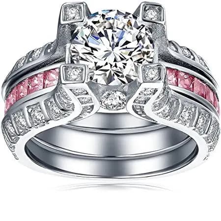 Set di anelli di promessa con diamanti vintage ad alto tenore di carbonio Anelli di fidanzamento in oro bianco per gioielli da donna e uomo per feste di anniversario
