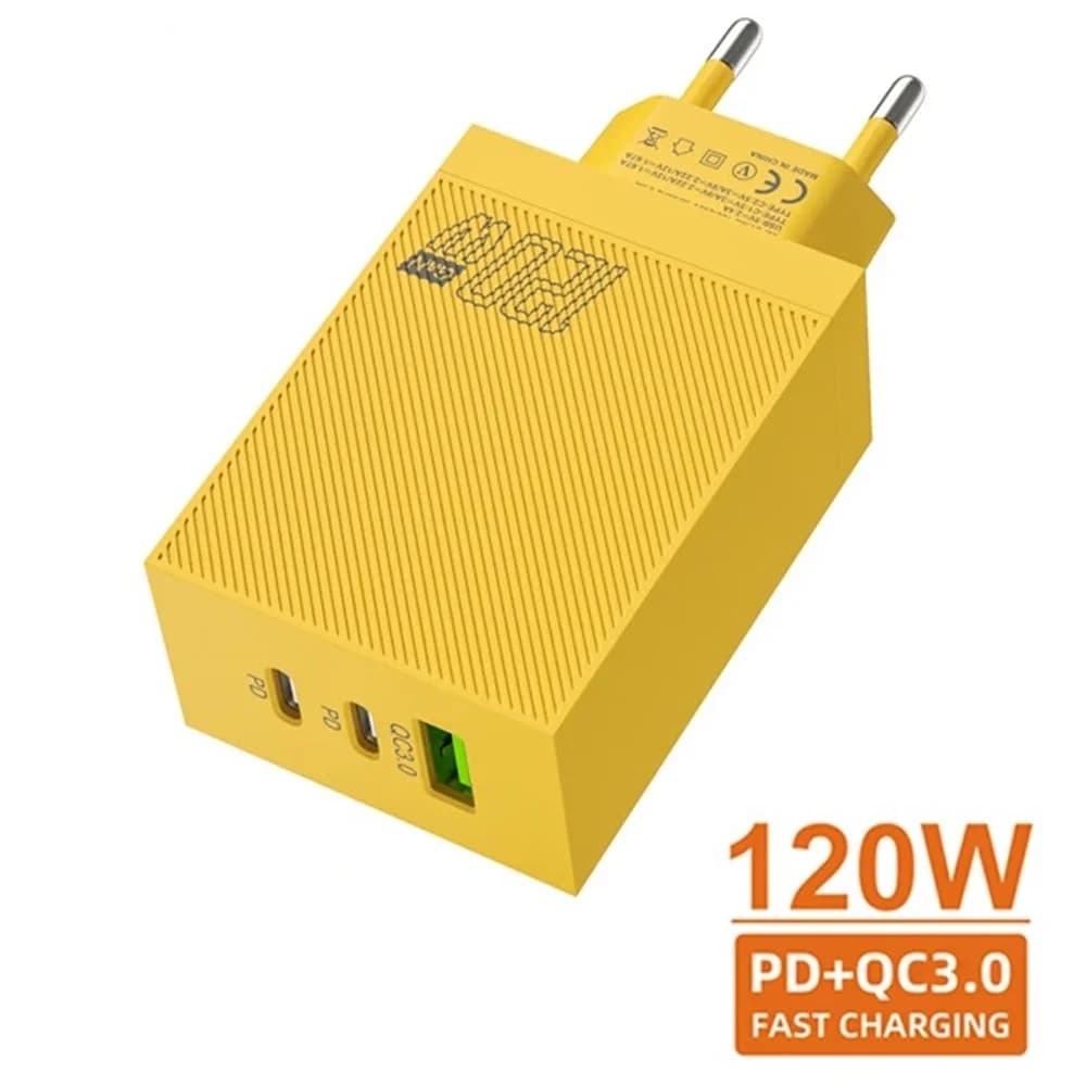 Caricatore USB C da 120W a ricarica rapida per cellulari, adattatore caricatore a 3 porte per iPhone, Samsung, Xiaomi, Huawei, caricatore da parete QC 3.0