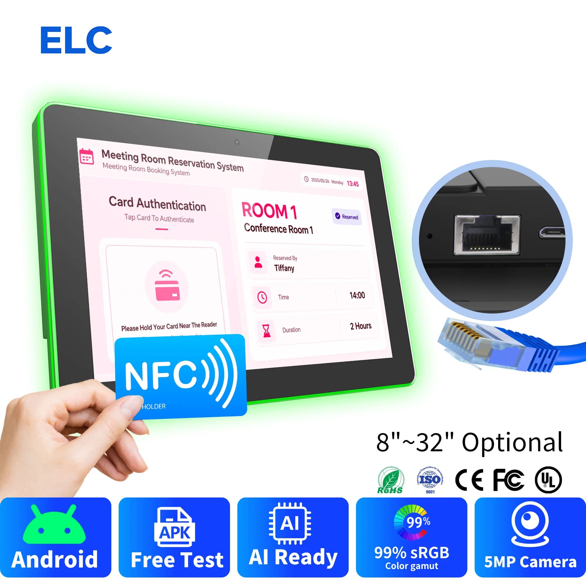 NFC Tablet POE Android Tablet 8-32 Inch Wall Mount With RGB LED WiFi 6 Android 14 APK Support Commercial Touch Display