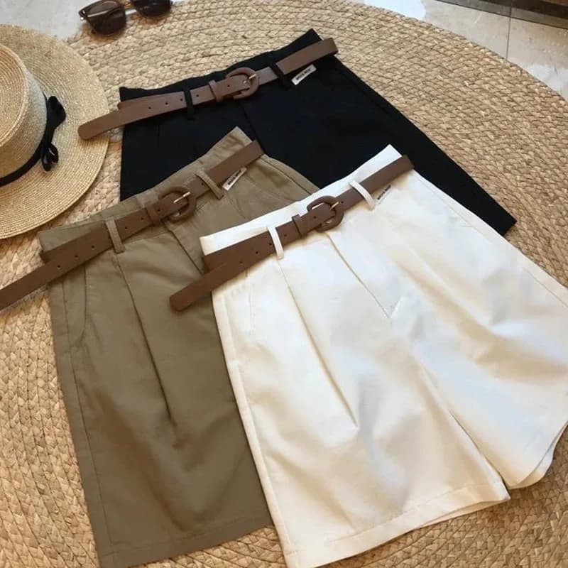 Nuovi pantaloncini a gamba larga per donna Pantaloni corti estivi in cotone sottile A Line Office Lady Pantaloncini da donna classici larghi con cerniera casual